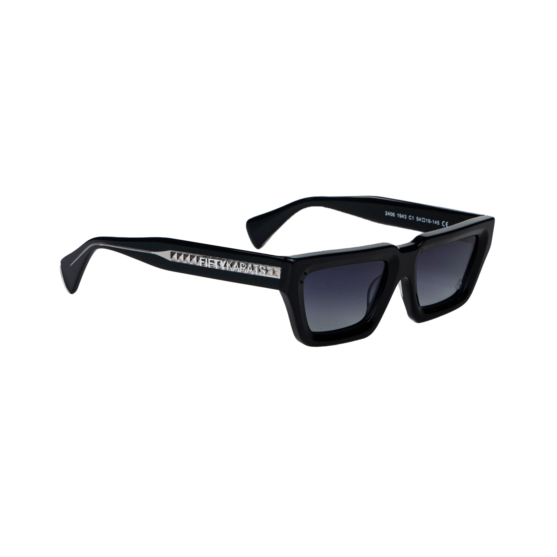 Conductor Sunglasses Side with Beetle Icon logo on lens and Fifty Karats logo on arm