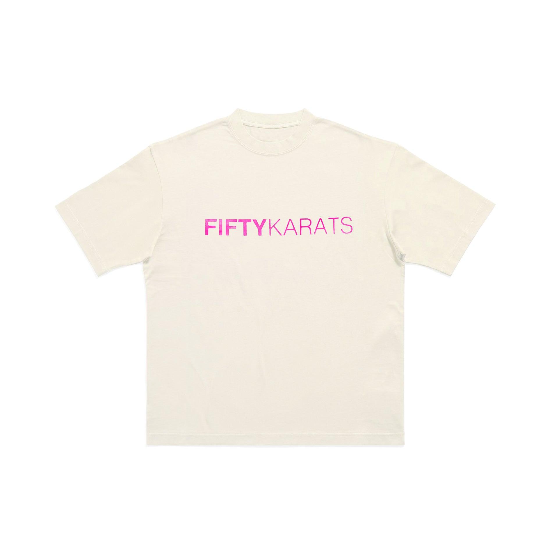 Sail Fifty Karats Make Money Not Friends T-Shirt Front with Fifty Karats logo in pink