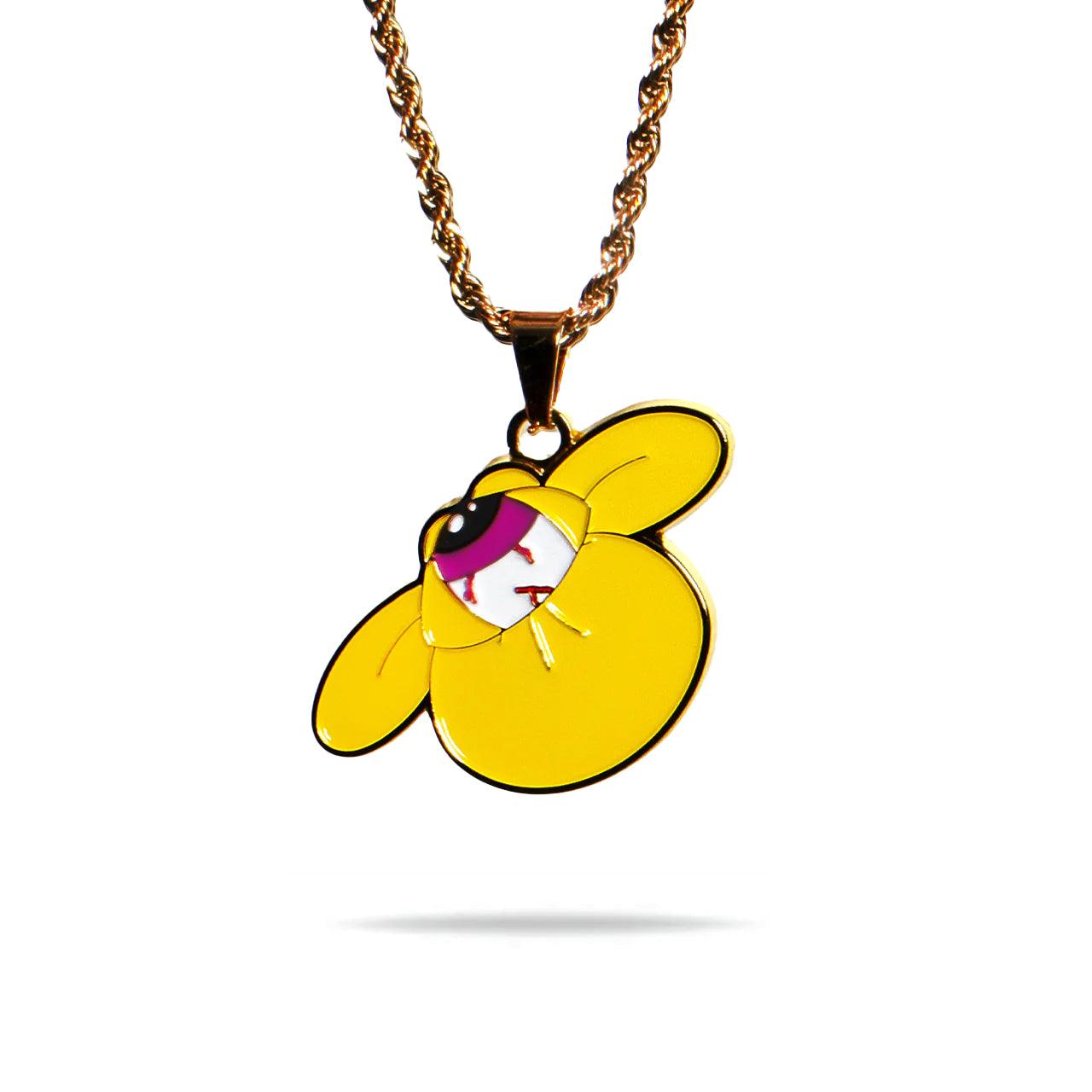 A 2-inch daisy motif, crafted from 18k gold-plated stainless steel and hit with enamel paint in bold pops of yellow, red, white, and black. Designed by Deswitit™ x Haloe Blü™